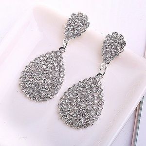 Sliver Crystal Tear Drop earrings